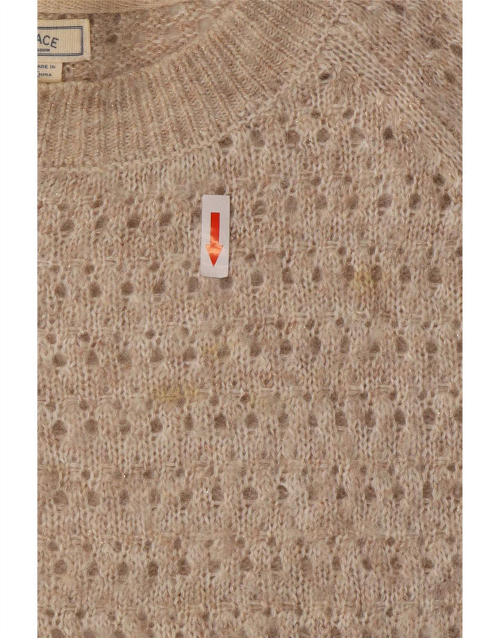 Fat Face Dame Oversized Boat Neck Jumper Sweater UK 8 Small Beige Nylon