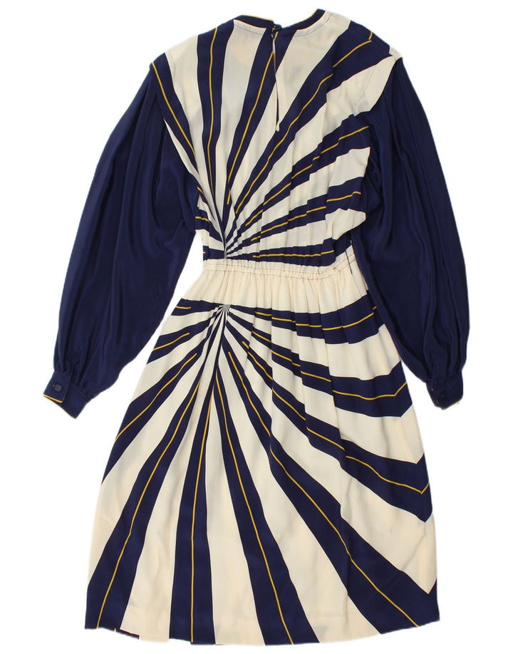 VINTAGE Langærmet A-line kjole til kvinder IT 42 Mellem marineblå stribet