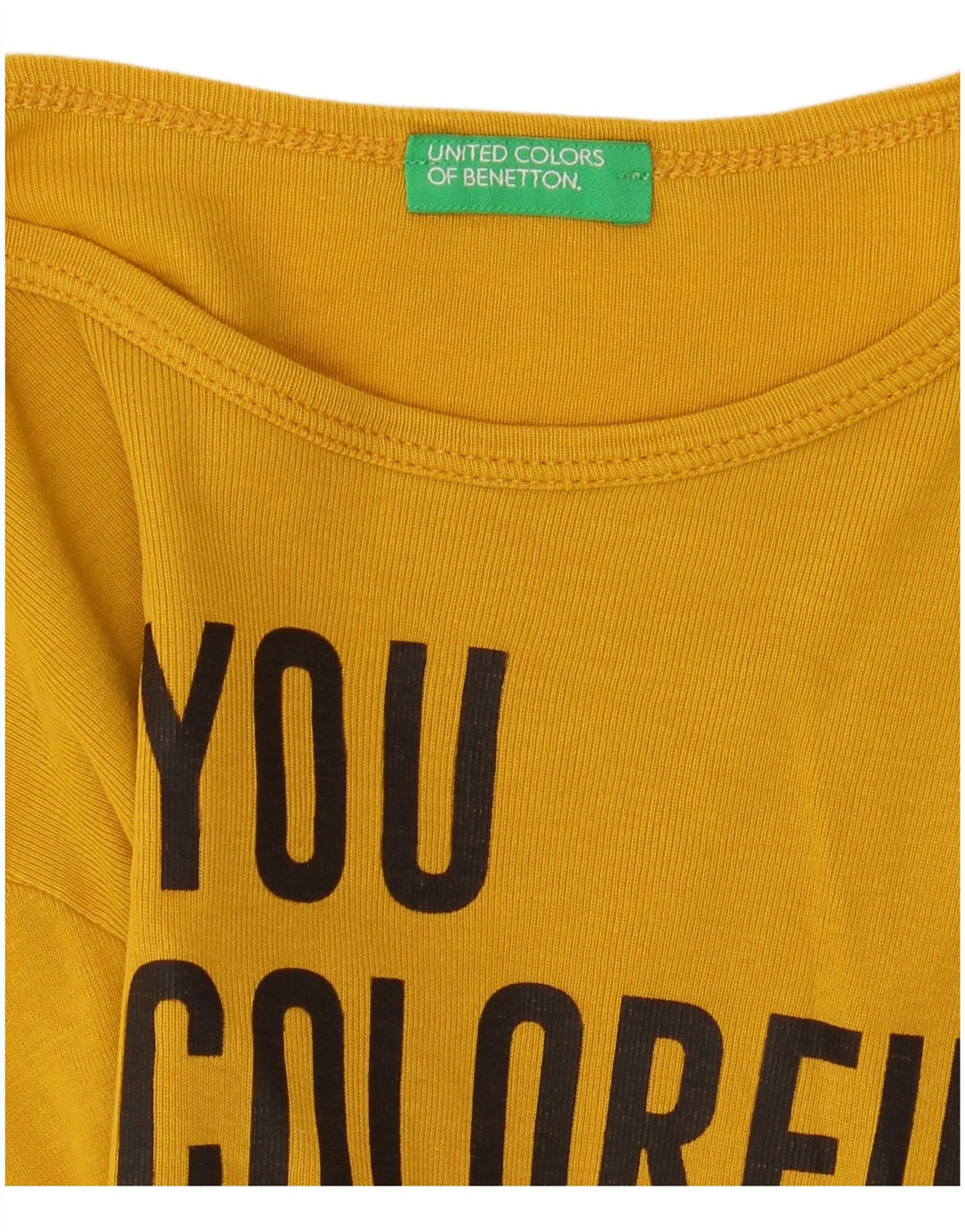 Benetton Dame Grafisk Top Langærmet UK 8 Lille Gul