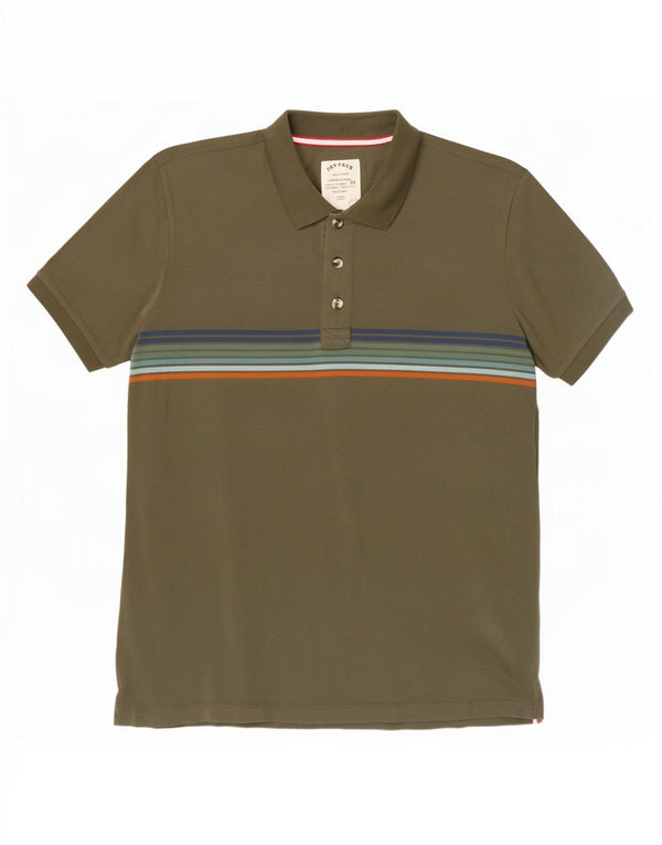 Fat Face Mens Polo Shirt XL Khaki Striped Cotton
