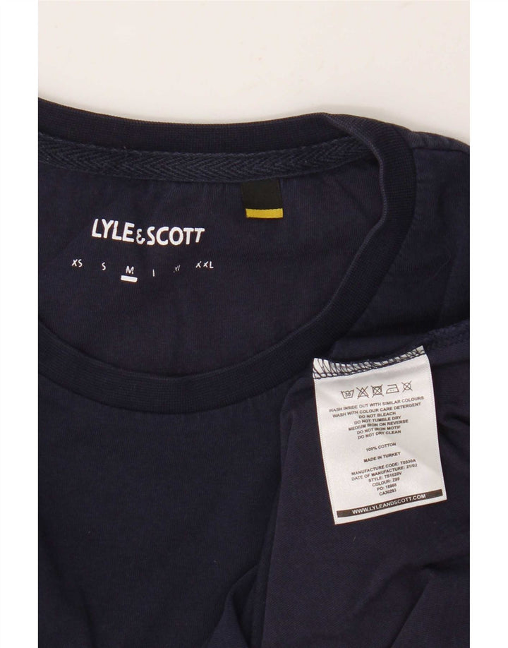 Lyle & Scott Herre grafisk T-shirt top mellem marineblå bomuld