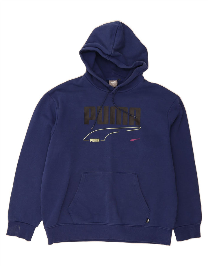 PUMA Mens Graphic Hoodie Jumper Large Blue Cotton Vintage Puma and Second-Hand Puma from Messina Hembry 