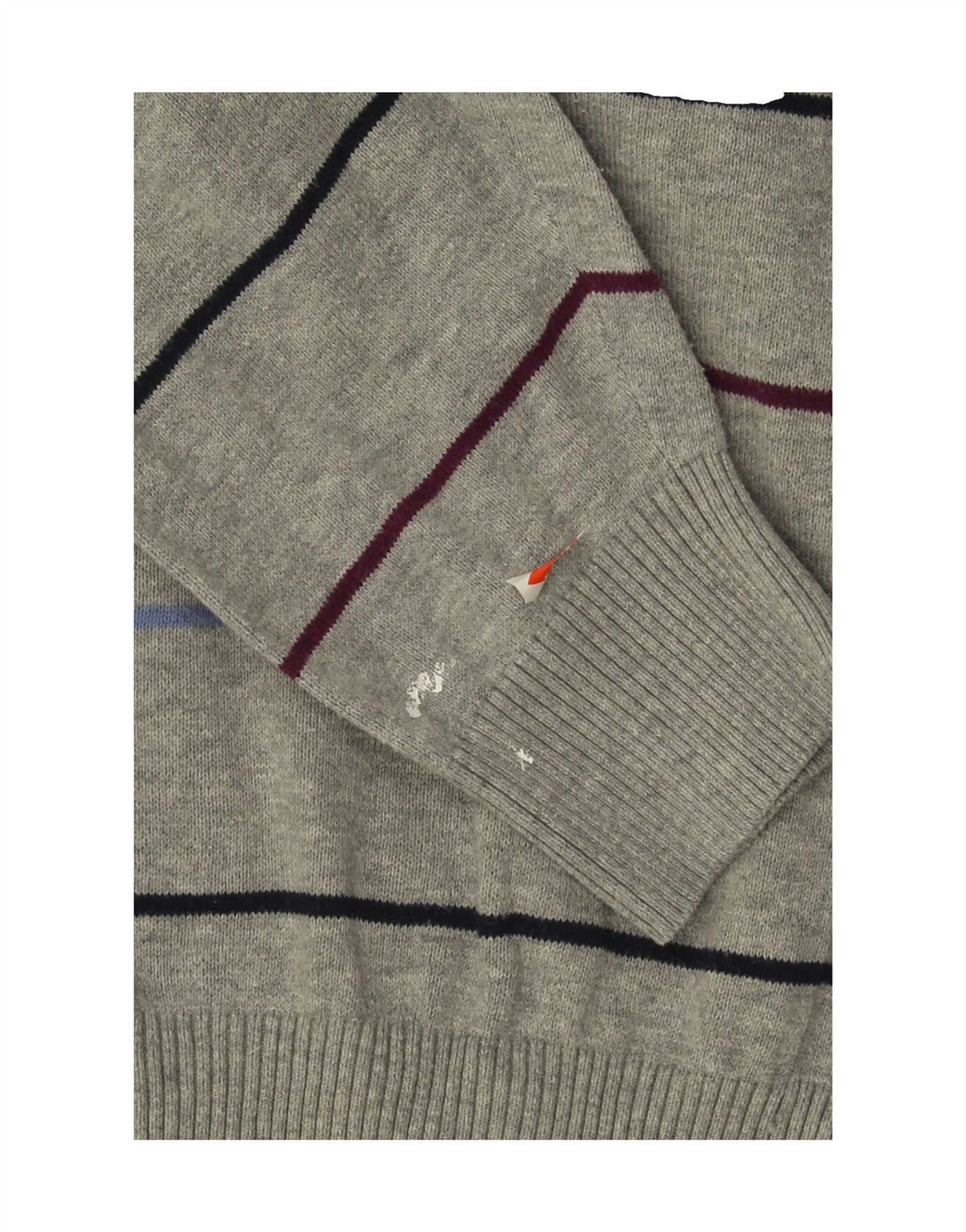 IZOD Mens Crew Neck Jumper Sweater Medium Grey Striped Cotton Vintage Izod and Second-Hand Izod from Messina Hembry 