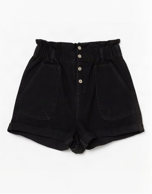 Zara Dame højtaljede denimshorts EU 40 Medium W30 Sort Bomuld
