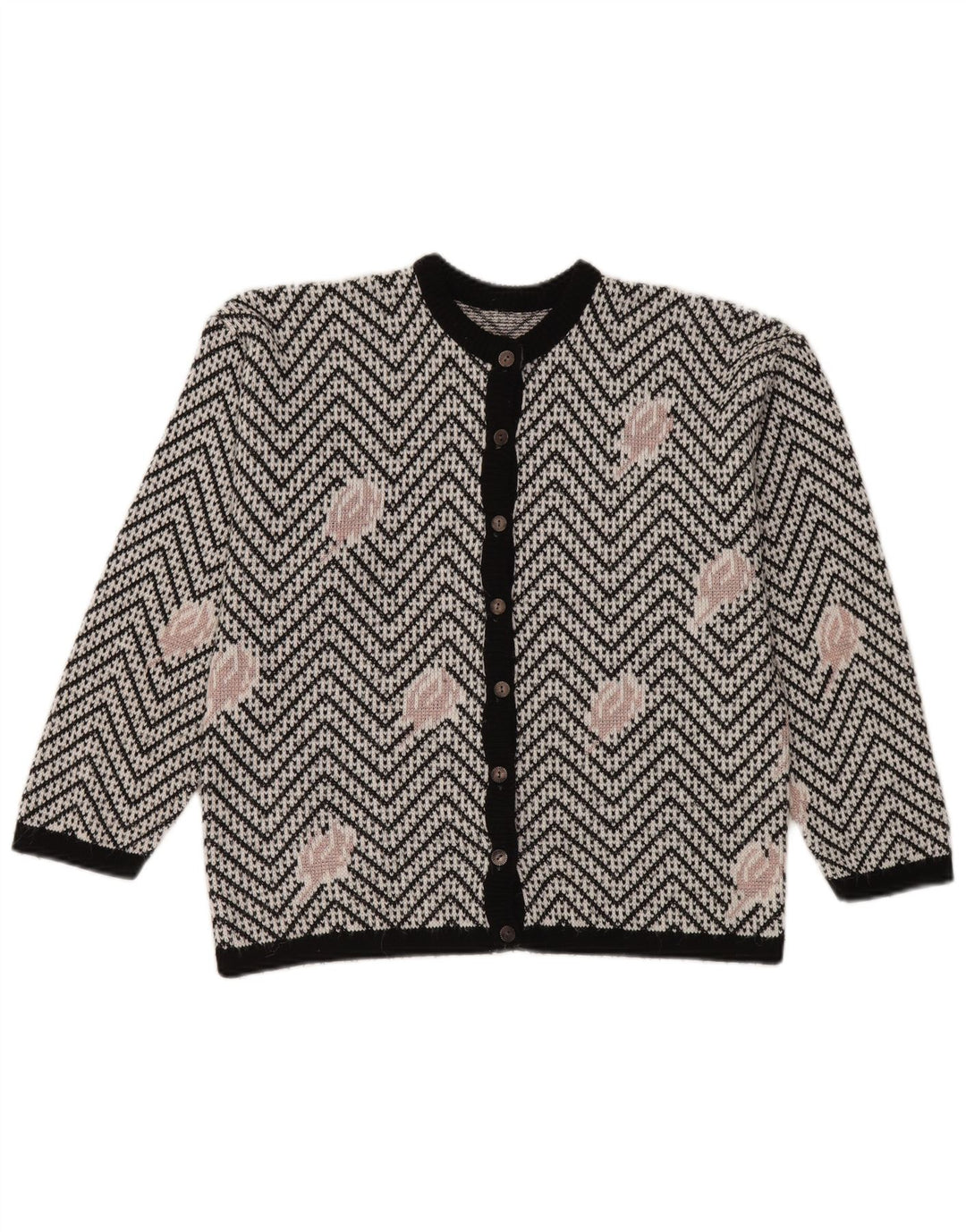 Vintage dame cardigan sweater UK 16 Large White Chevron