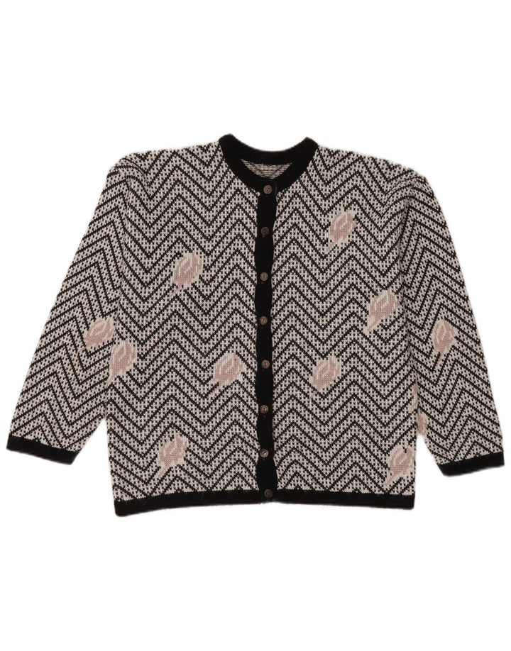 Vintage dame cardigan sweater UK 16 Large White Chevron