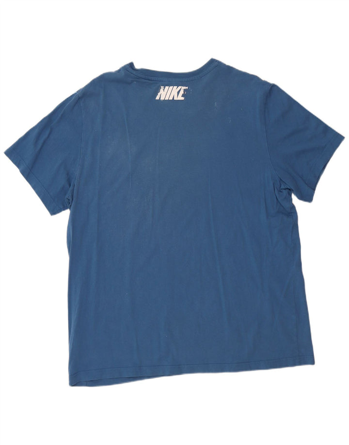 NIKE Grafisk T-shirt top til mænd XL Blå bomuld