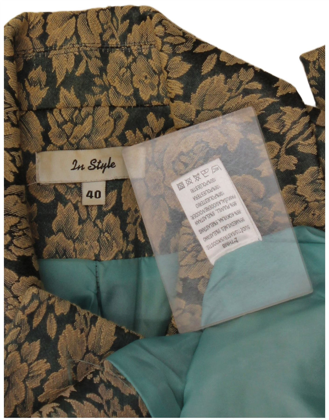 VINTAGE Dame 3-knaps blazerjakke EU 40 Mellembrun blomsterbomuld