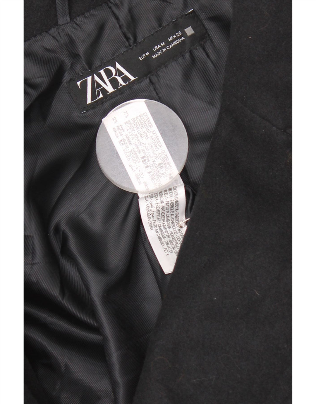 Zara Dame Oversized Pea Coat UK 14 Medium Navy Blue Polyester