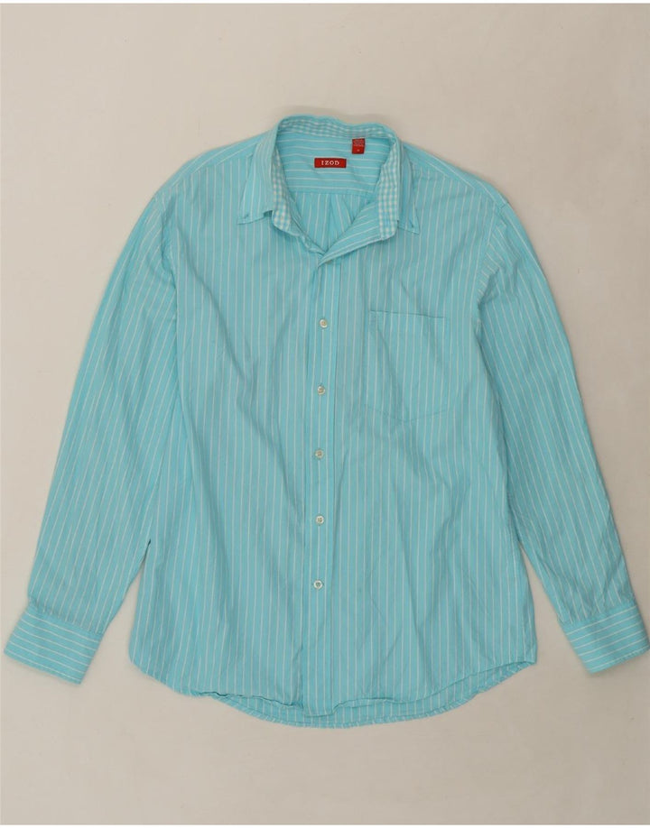 IZOD Mens Shirt Medium Blue Pinstripe Cotton Vintage Izod and Second-Hand Izod from Messina Hembry 
