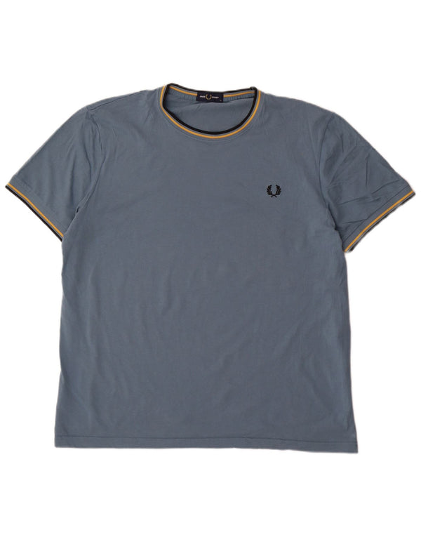 Fred Perry Herre T-Shirt Top XL Blå Stribet Bomuld