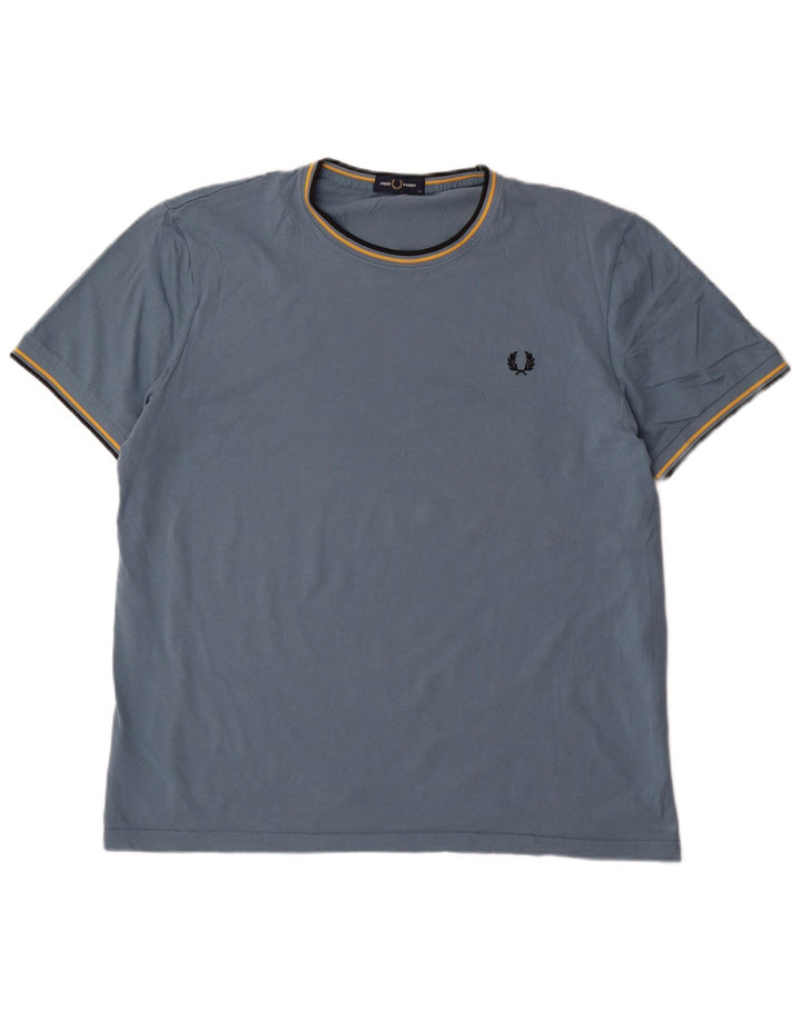 Fred Perry Herre T-Shirt Top XL Blå Stribet Bomuld