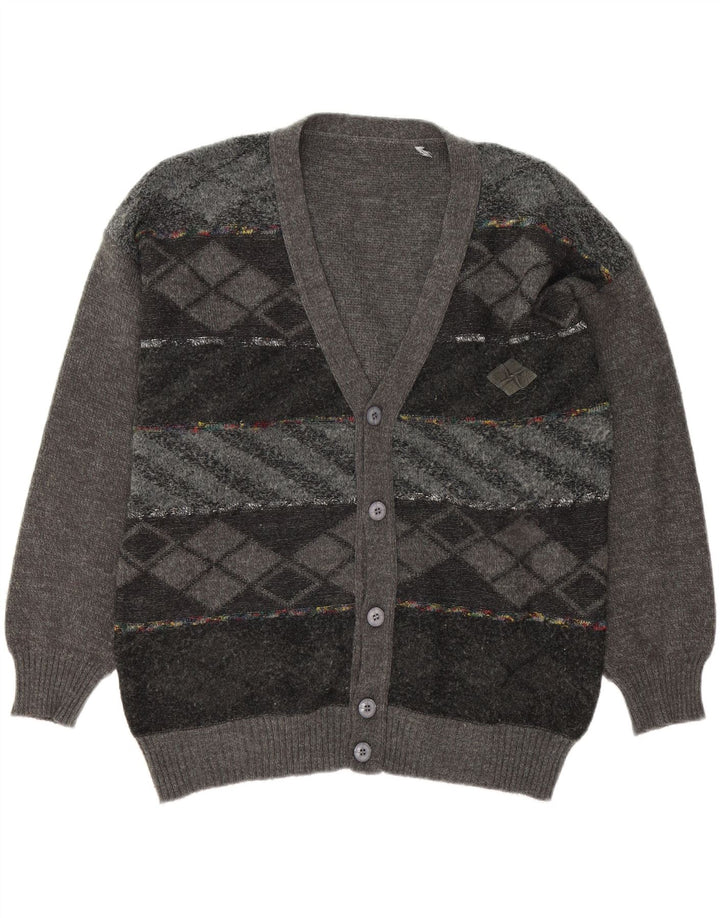 VINTAGE Mens Cardigan Sweater Large Grey Argyle/Diamond Vintage Vintage and Second-Hand Vintage from Messina Hembry 