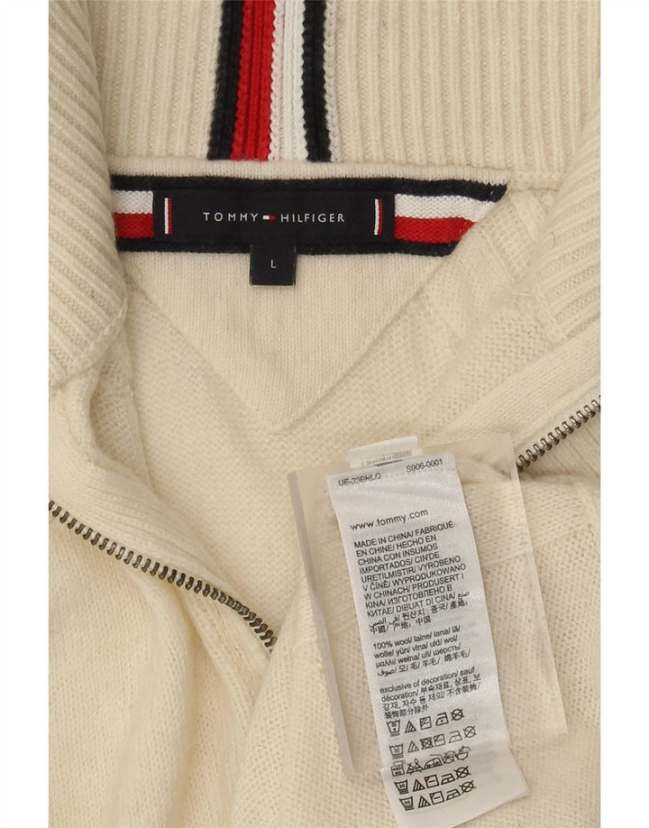 Tommy Hilfiger Herre Zip Neck Jumper Sweater Large Off White Uld