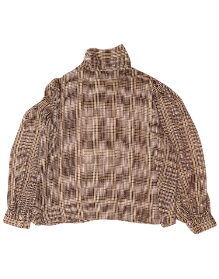 Zara Dame Pullover Langærmet Skjorte Bluse UK 16 Stor brun ternet