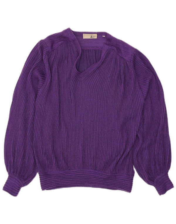 Vintage Dame V-hals sweater IT 46 Large Purple Flecked