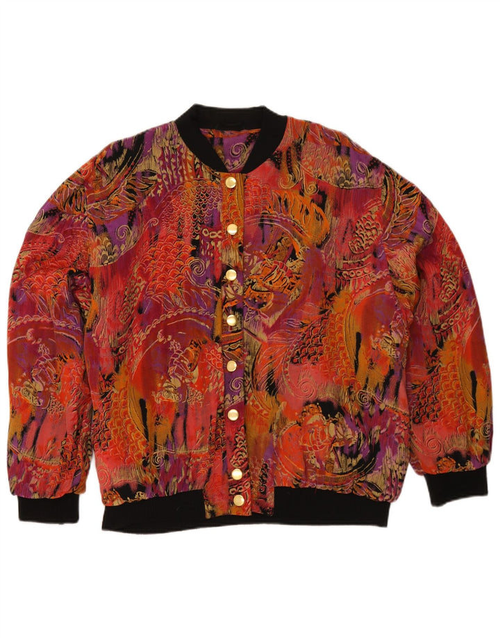 Vintage kvinders abstrakt mønster bomberjakke UK 18 XL flerfarvet