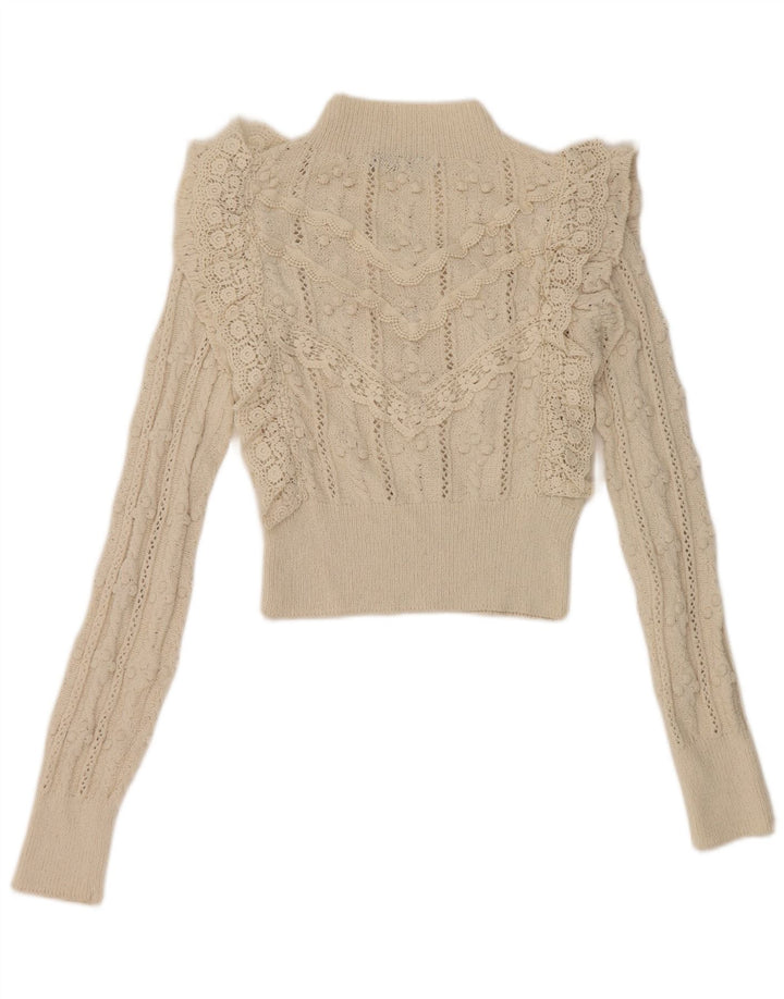Zara Dame Flæse Front Turtle Neck Jumper Sweater UK 10 Small Off White