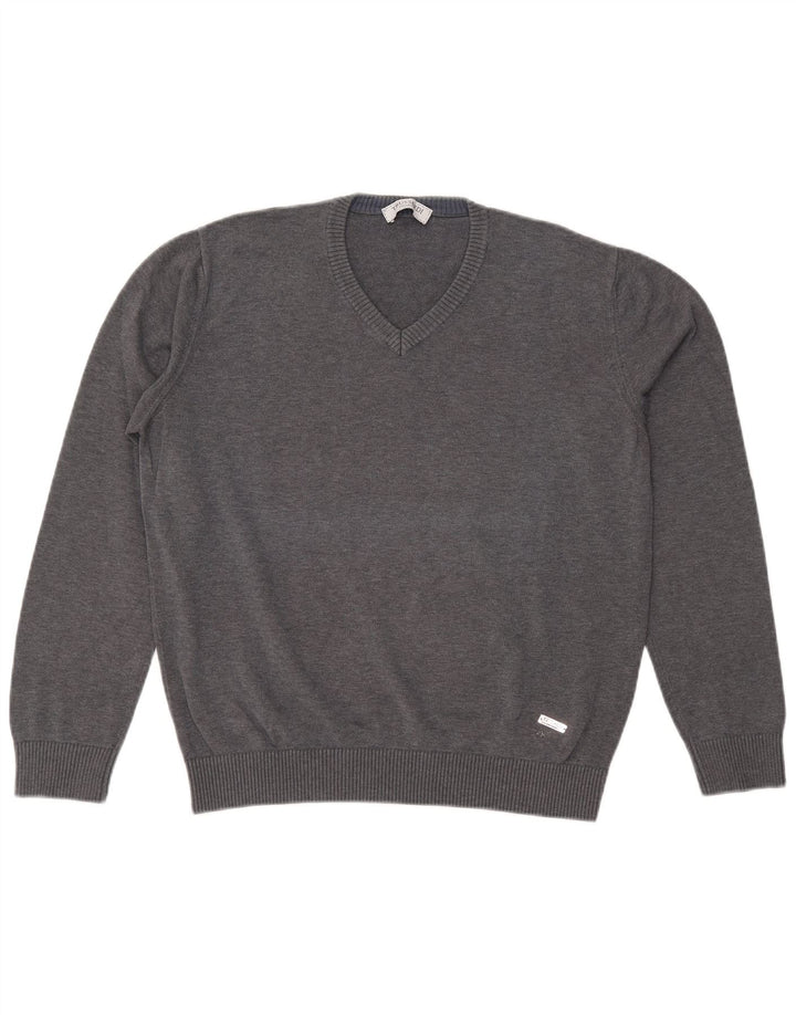 Trussardi Herre V-hals sweater Stor grå bomuld