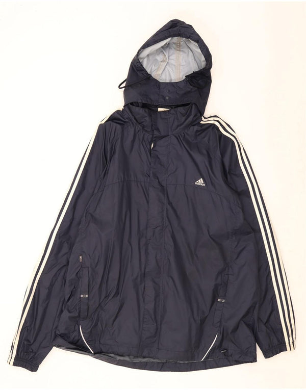 Adidas Herre grafisk regnjakke med hætte UK 46 3XL marineblå nylon