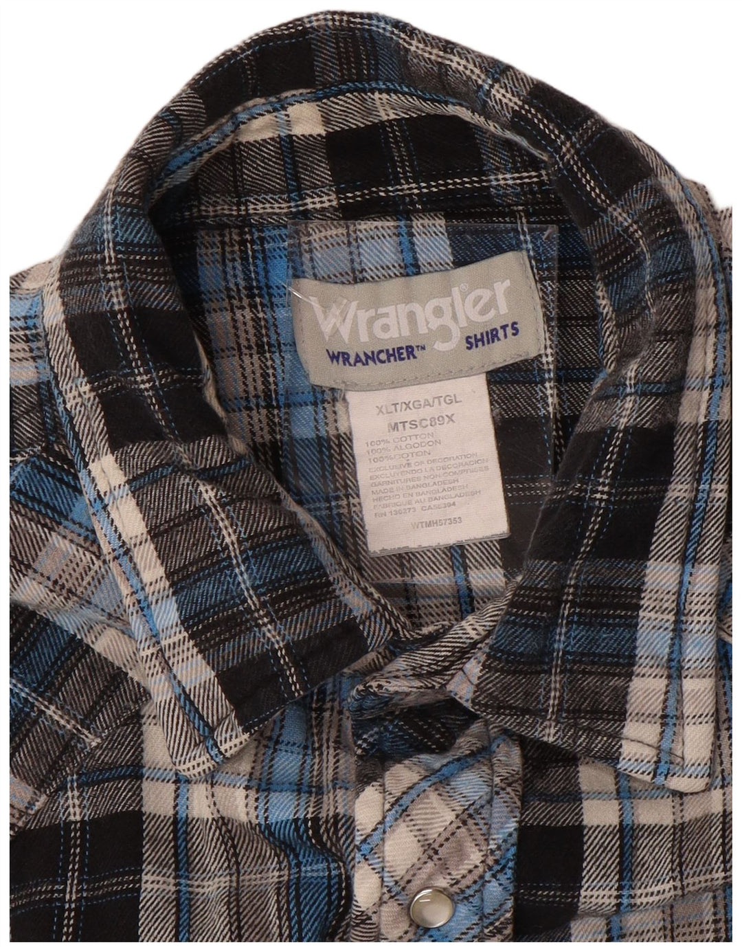 WRANGLER Mens Wrancher Flannel Shirt XL Black Check Cotton