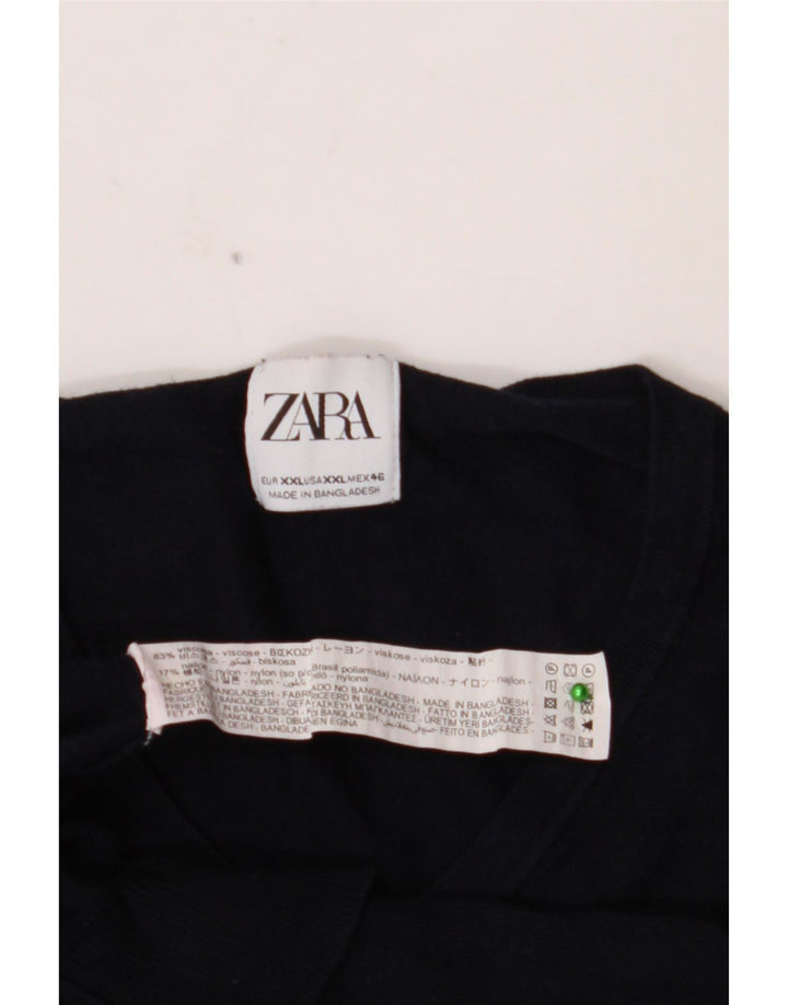 ZARA Herre V-hals sweater 2XL marineblå viskose