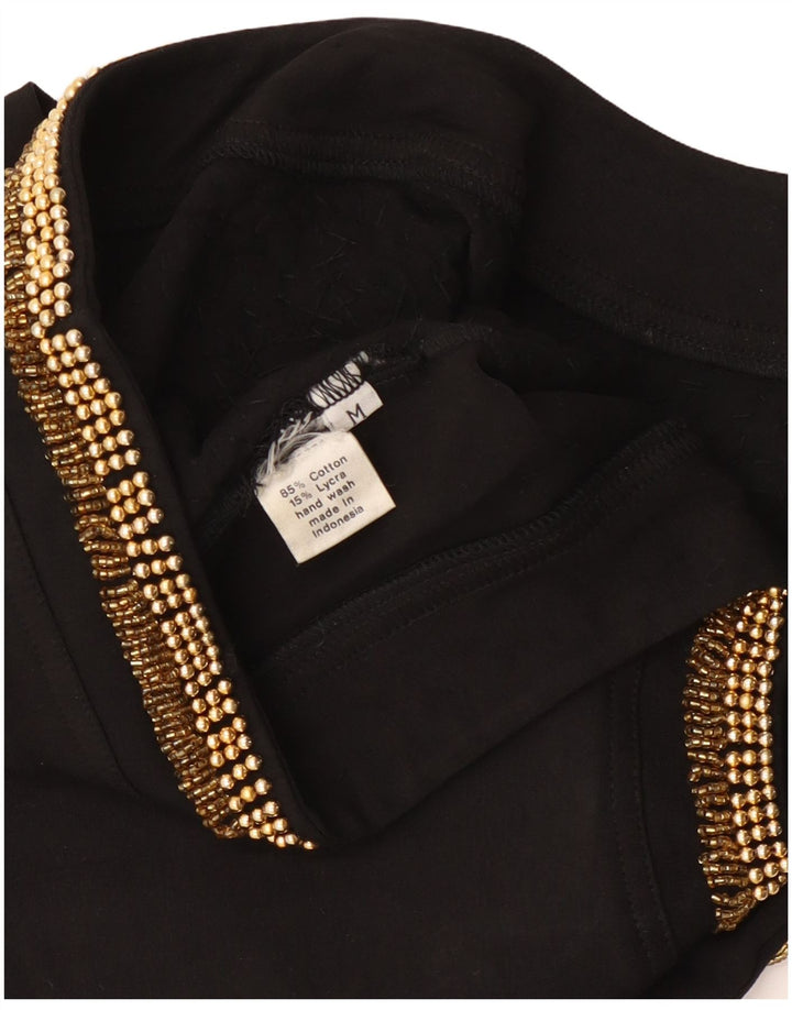 Vintage langærmet bodysuit til kvinder UK 12 Mellem sort bomuld