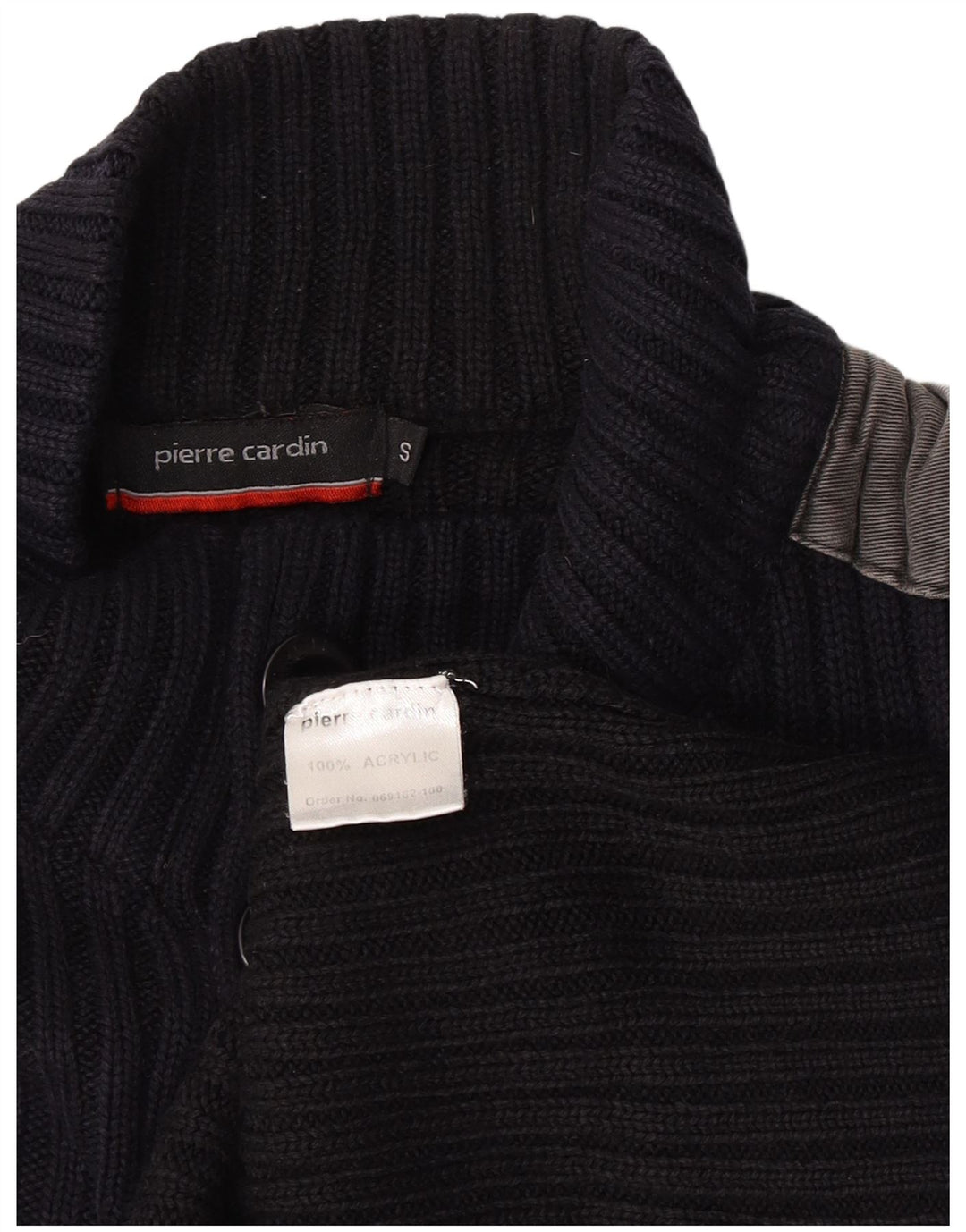 Pierre Cardin Herre Button Neck Jumper Sweater Small Navy Blue Colourblock