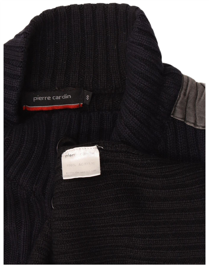 Pierre Cardin Herre Button Neck Jumper Sweater Small Navy Blue Colourblock