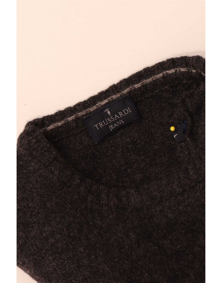 Trussardi Jeans Herre Crew Neck Jumper Sweater Stor Grå Uld