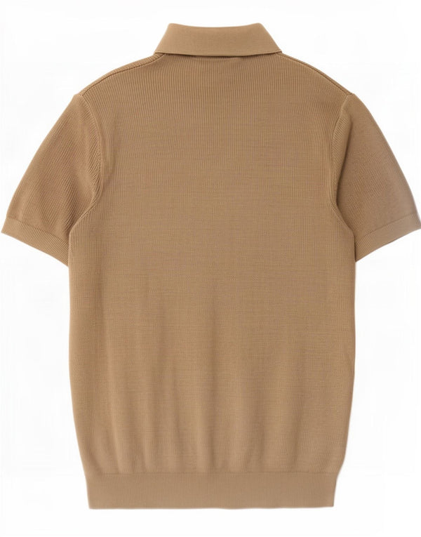 Zara Herre Kortærmet Polo Neck Jumper Sweater Medium Khaki Bomuld