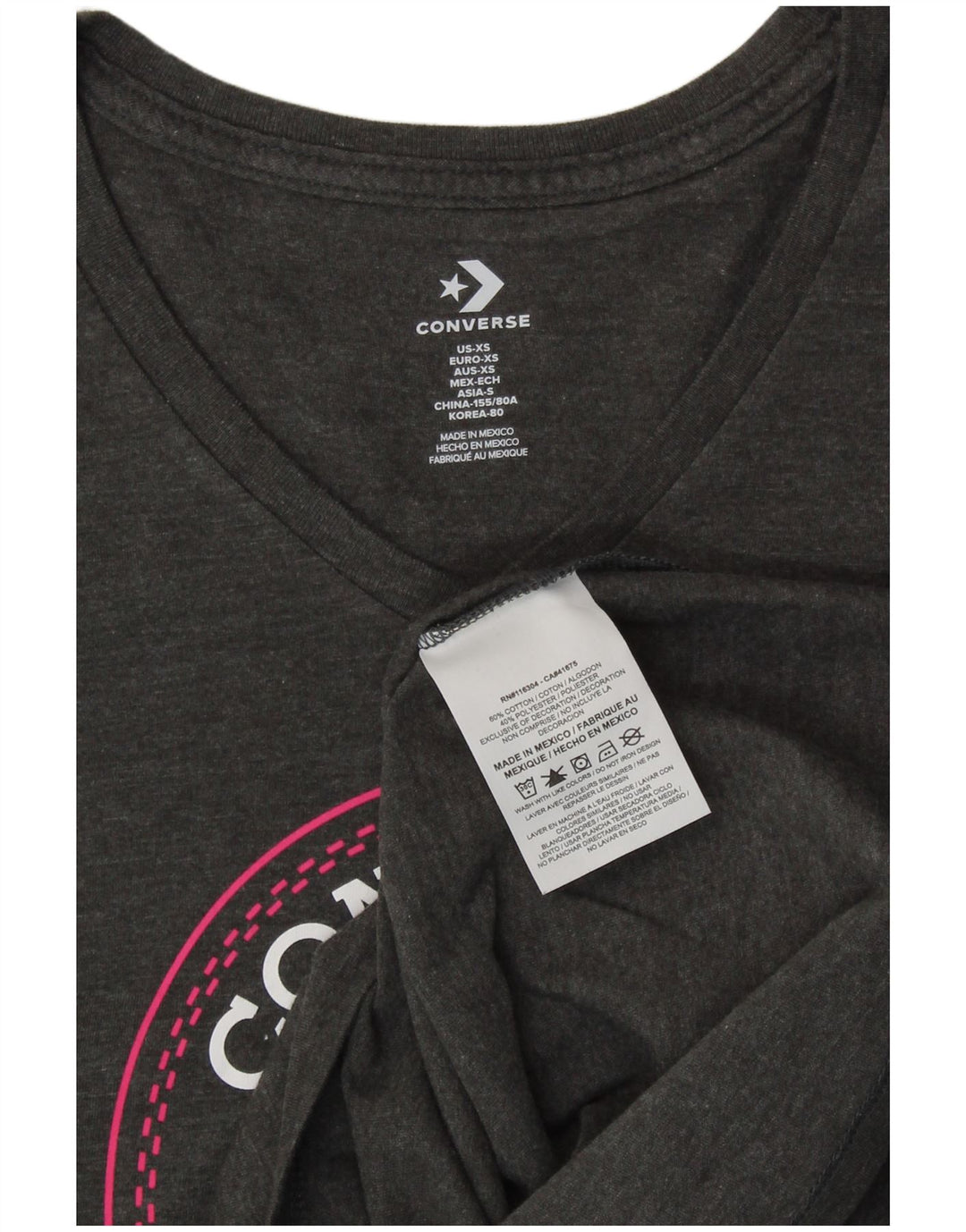 CONVERSE Grafisk T-shirt top til kvinder UK 6 XS grå bomuld