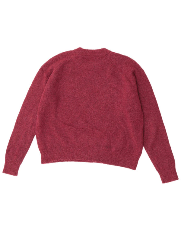 Zara Womens Crop Oversized Crew Neck Jumper Sweater UK 10 Small Burgundy