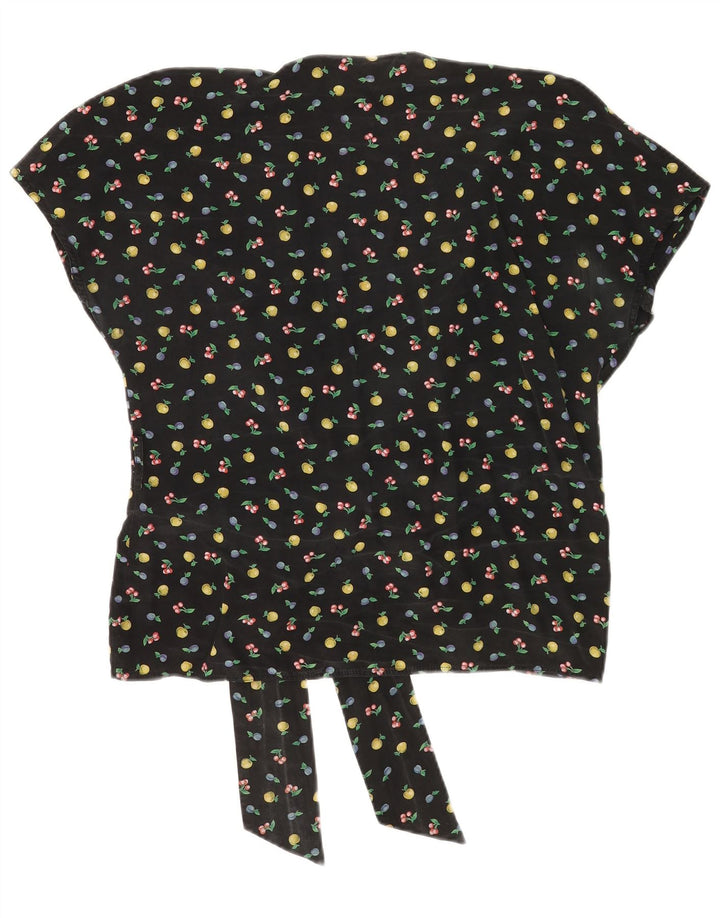 Vintage kvinders abstrakt mønster bluse Top IT 48 XL Sort