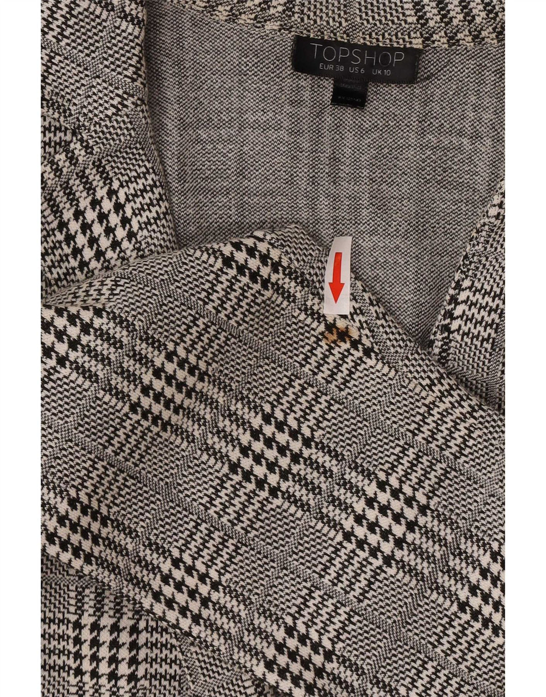 Topshop Dame Overfrakke UK 10 Lille Grå Houndstooth Bomuld