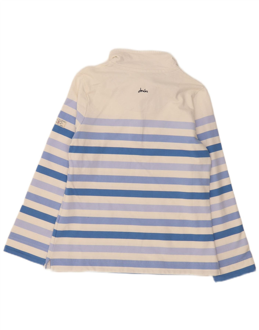 Joules Dame Button Neck Sweatshirt Jumper UK 14 Stor hvid stribet
