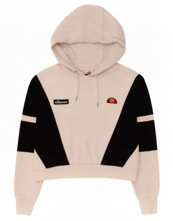 Ellesse Womens Crop Oversized Hoodie Jumper UK 8 Small White Colourblock