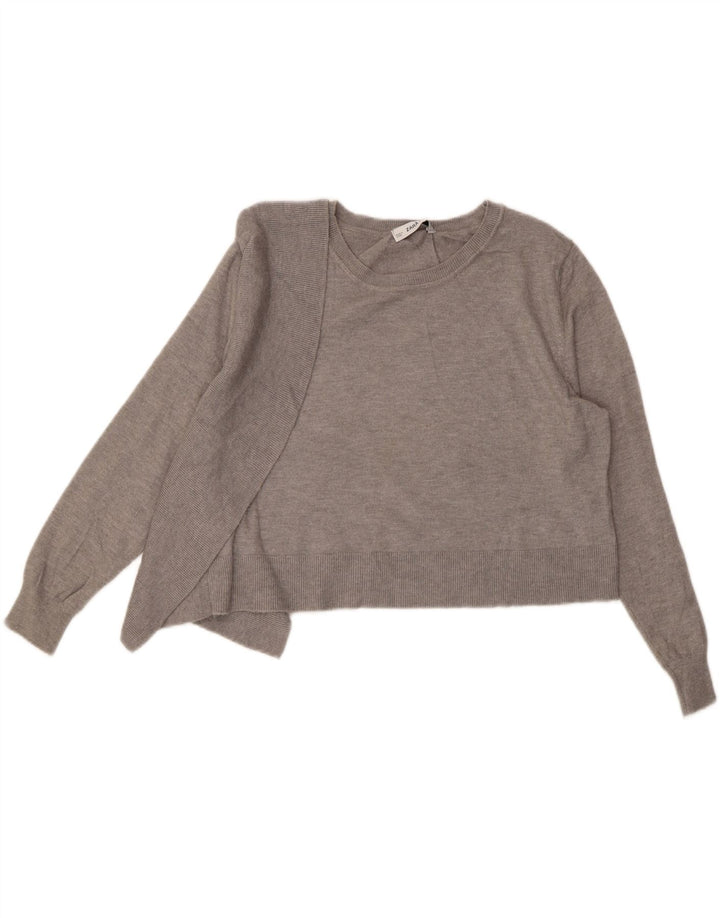 ZARA Womens Crop Boat Neck Jumper Sweater UK 14 Medium Grey Viscose