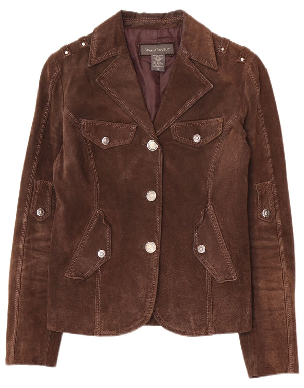 Banana Republic Dame Military Ruskind Blazer Jacket UK 18 XL Brun Læder