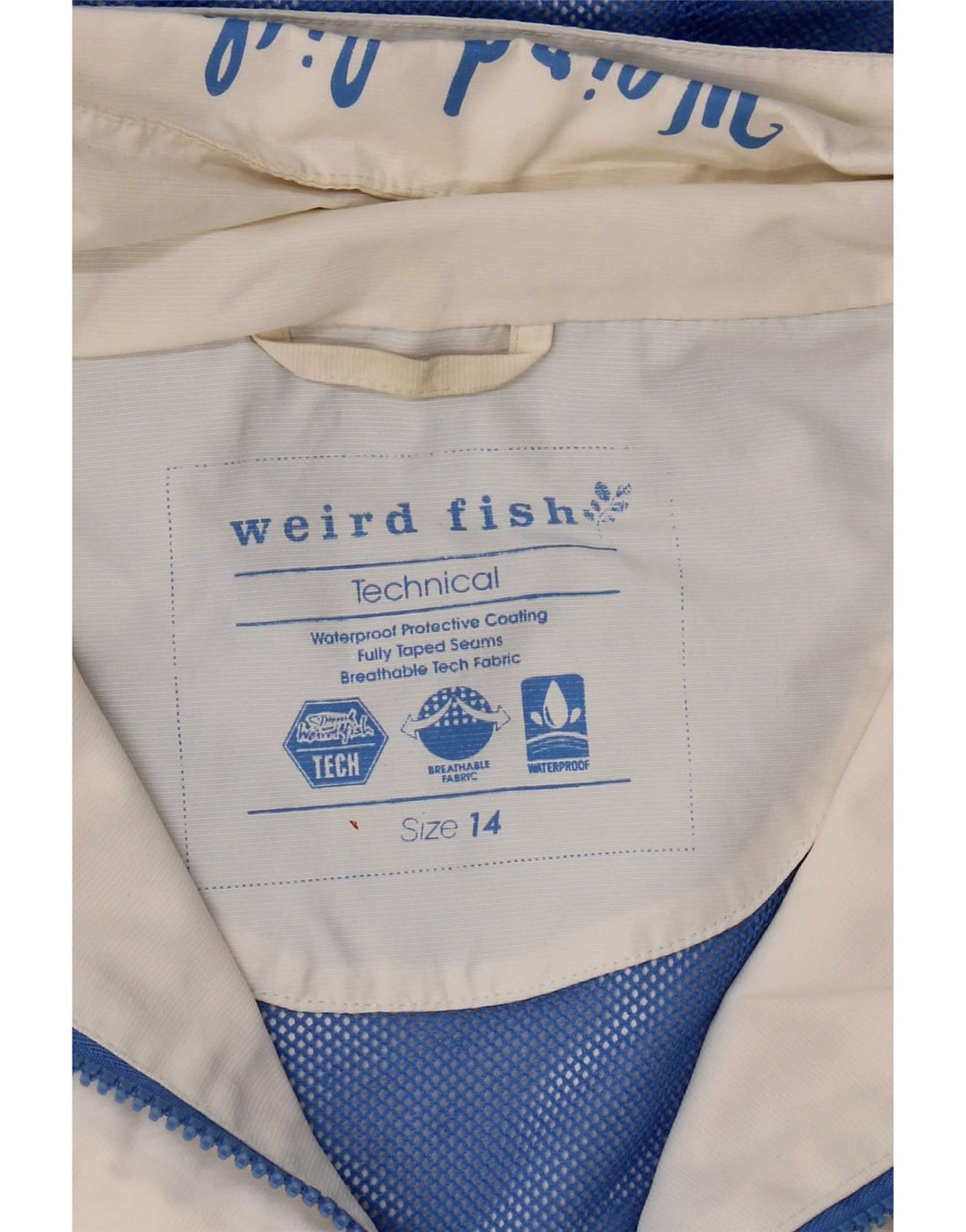 Weird Fish Dame Regnjakke med hætte UK 14 Large White Colourblock Nylon