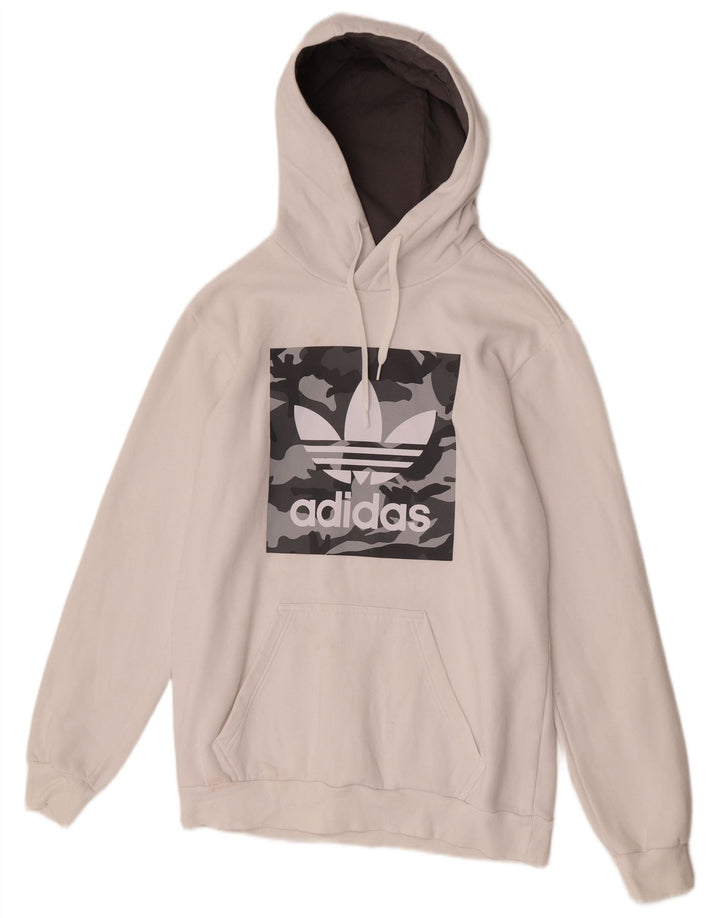 Adidas Herre Grafisk Regular Fit Hoodie Jumper Medium Hvid Bomuld