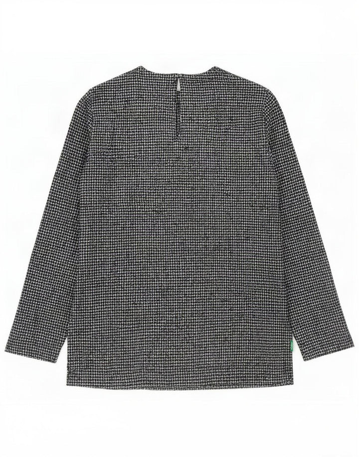 Zara Langærmet Bluse Top UK 10 Small Black Houndstooth Polyester