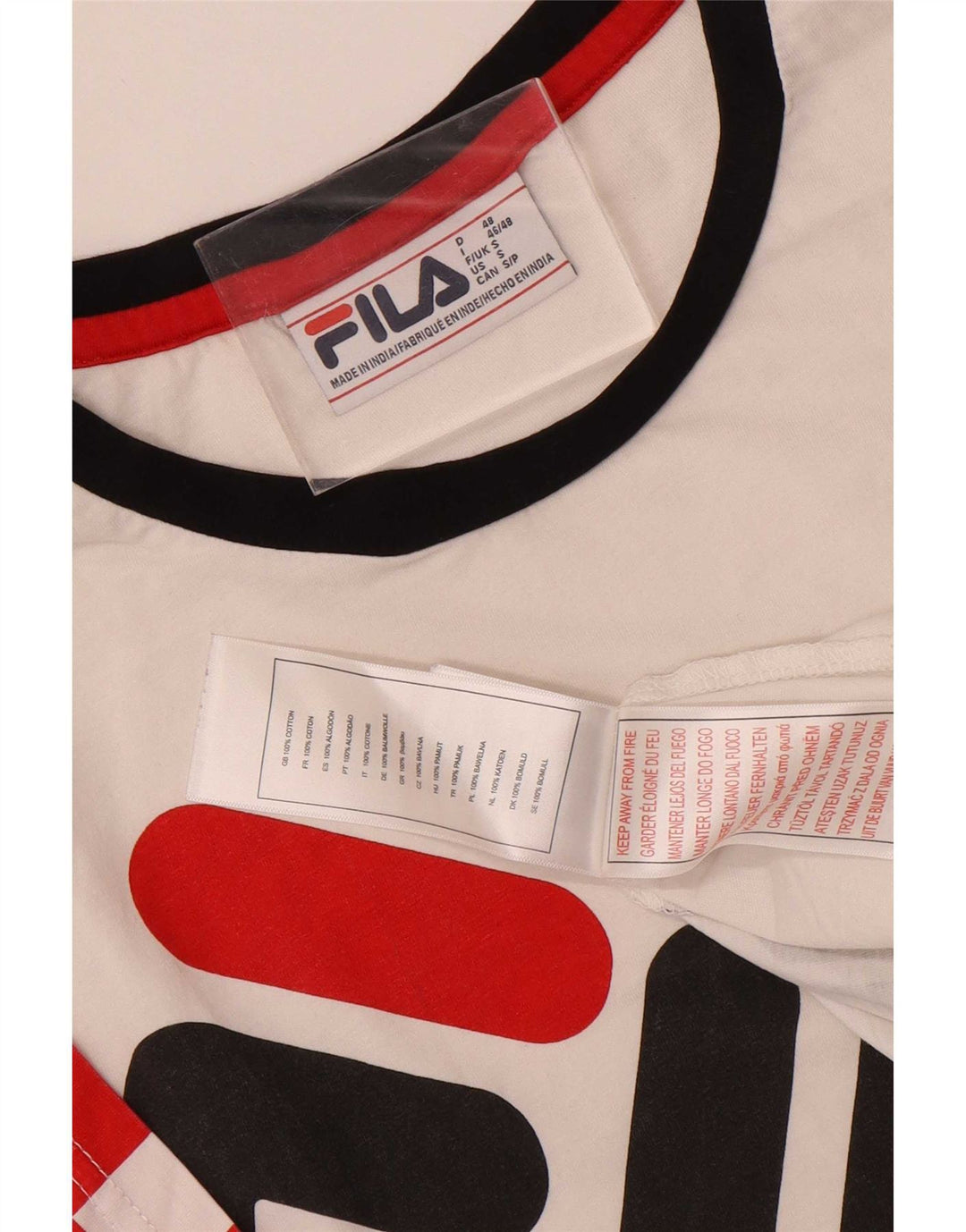 Fila Herre Grafisk T-Shirt Top Lille Hvid Geometrisk Bomuld
