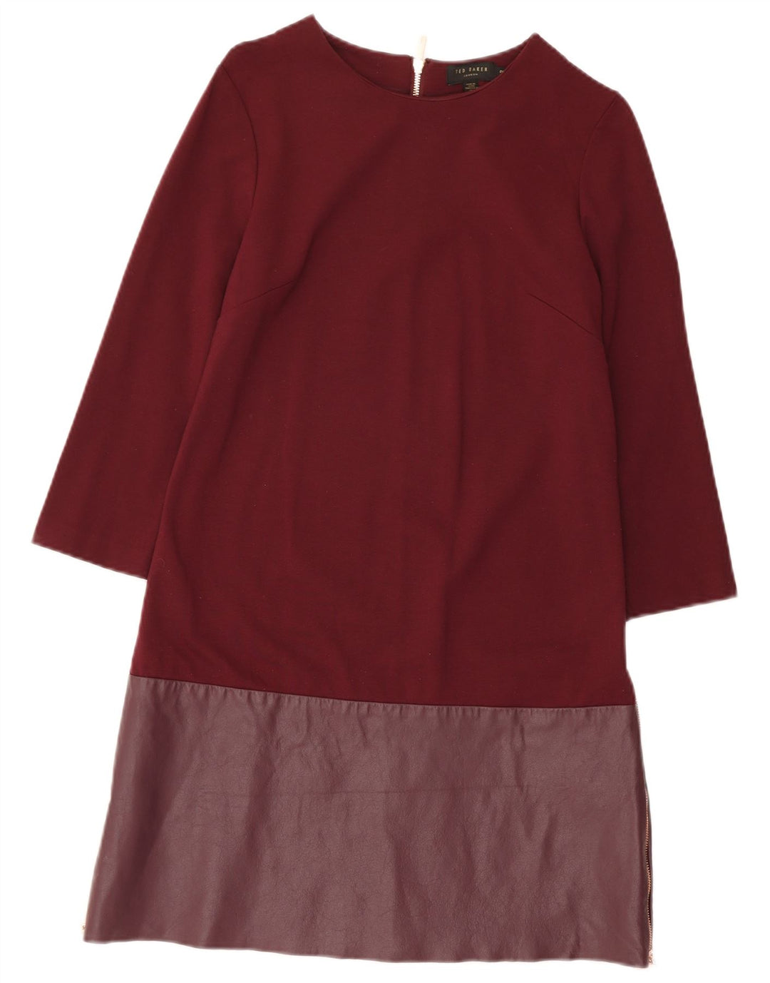 TED BAKER Womens 3/4 Sleeve Shift Dress Size 2 Small Burgundy Viscose