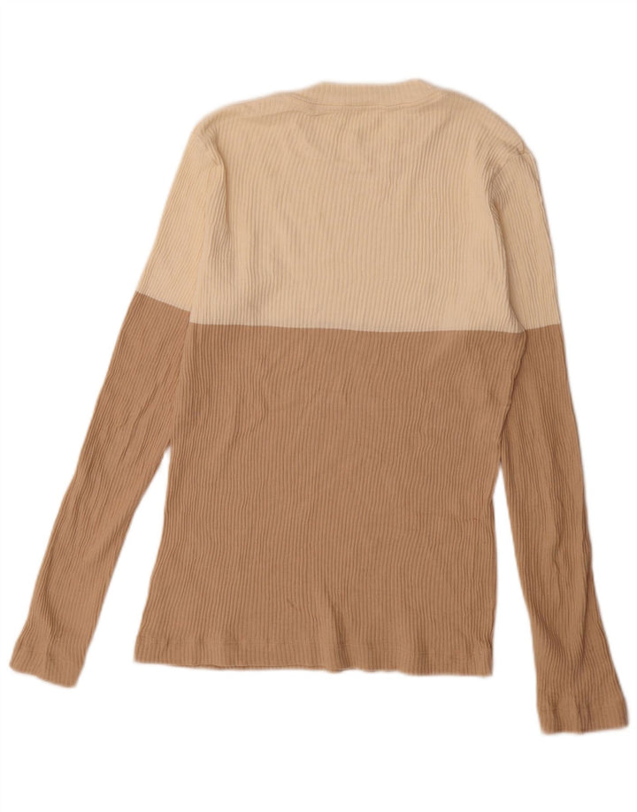 Cos Dame Top Langærmet UK 12 Medium Beige Colourblock Bomuld