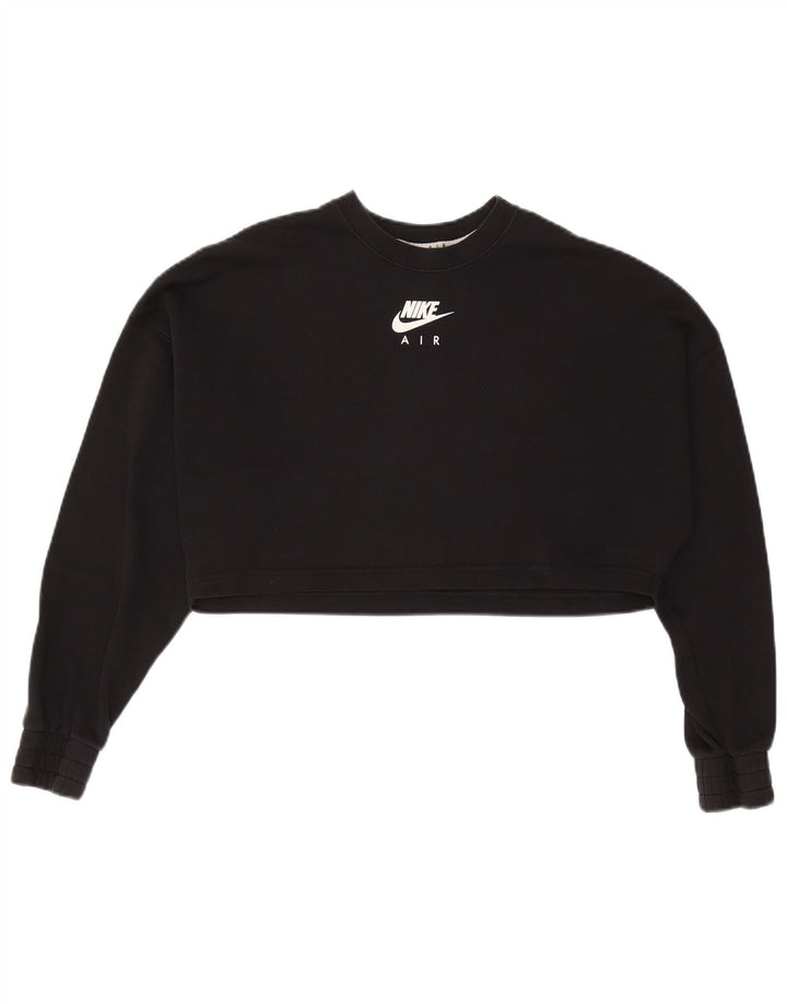 NIKE Womens Oversized Crop Sweatshirt Jumper UK 14 Medium Black Sports