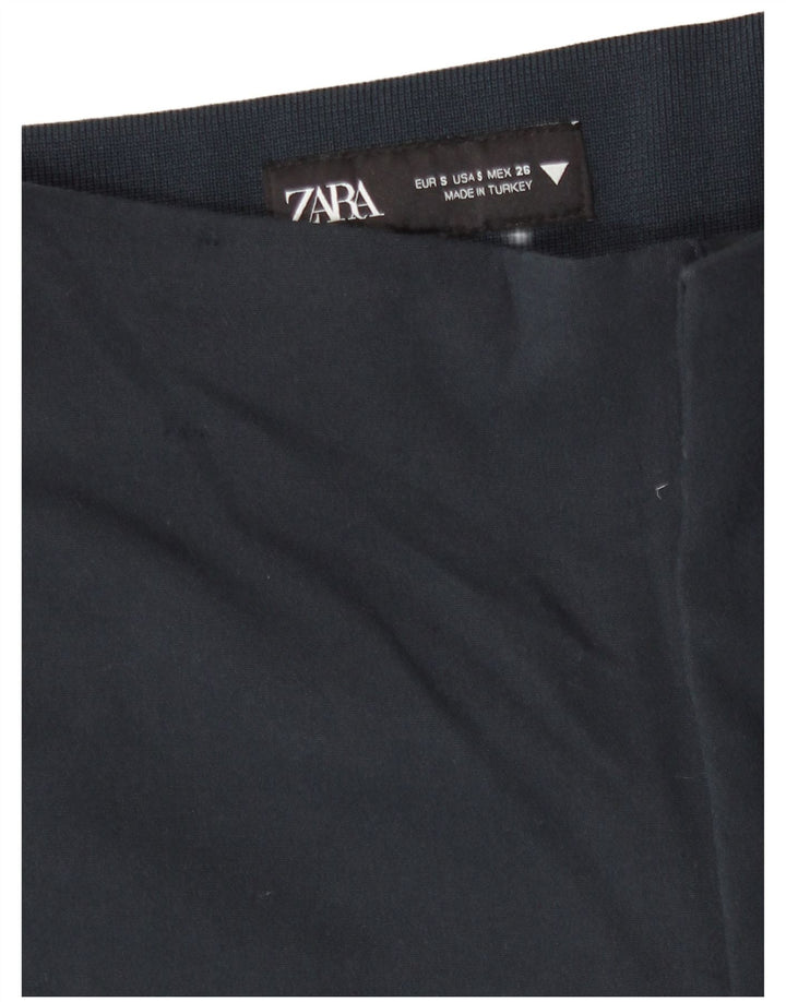 Zara Dame Capri Bukser Small W26 L19 Navy Blue Viscose
