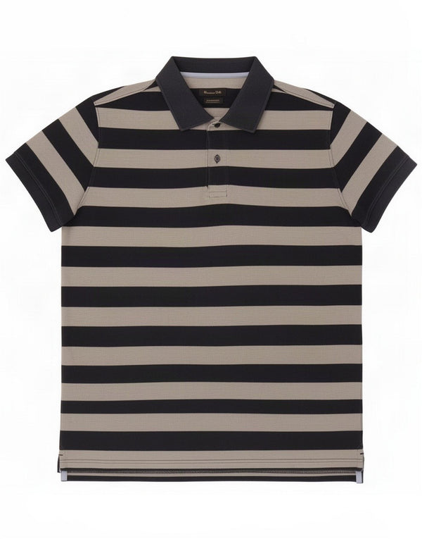 Massimo Dutti Herre Regular Fit Polo Shirt Medium Navyblå Stribet Bomuld