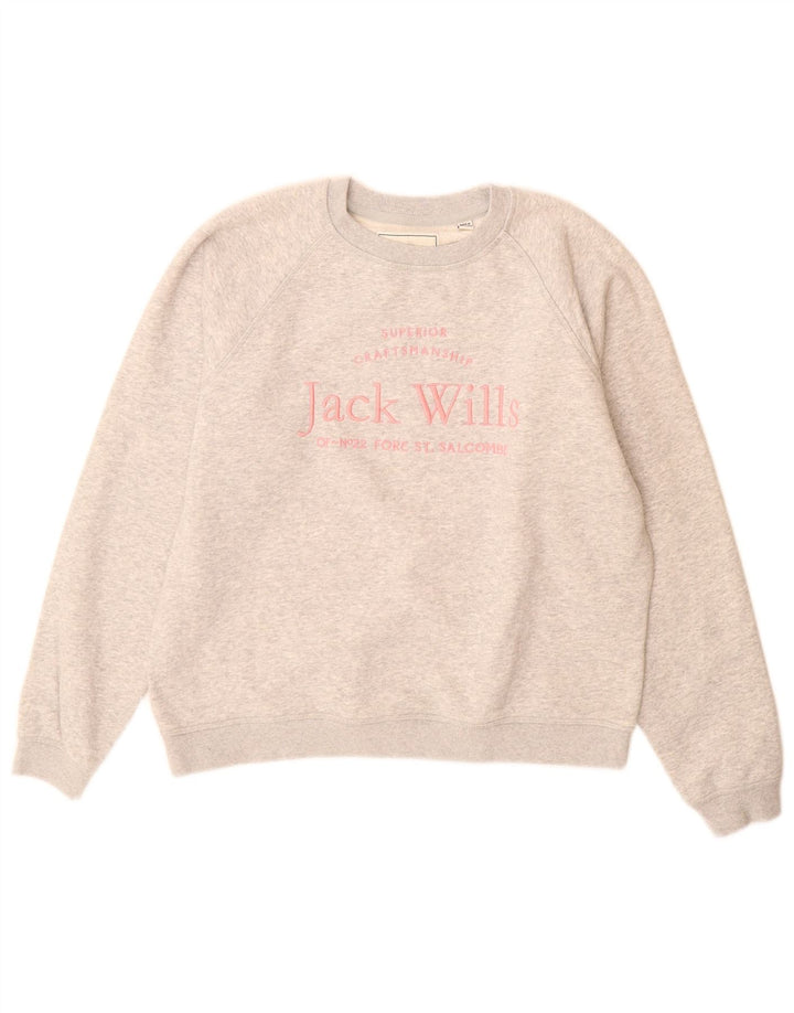 Jack Wills Dame grafisk sweatshirt Jumper UK 12 Medium Grey Flecked