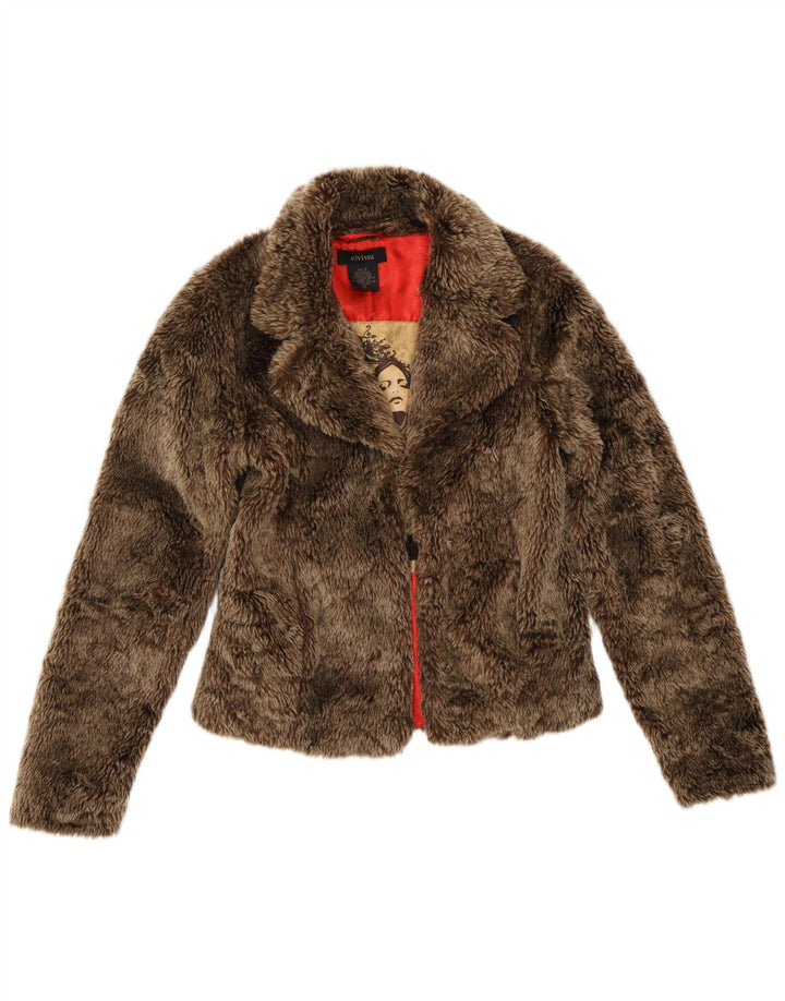 Eivissa Dame imiteret Pelsjakke UK 10 Small Khaki Acryl